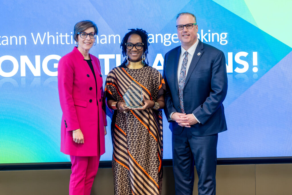 Roxann Whittingham (middle) with Kimberley Greenwood, Chair of Georgian’s Board of Governors and Kevin Weaver, President and CEO of Georgian College.