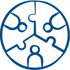 Icon graphic: a circular puzzle with people on the surface of the tiles