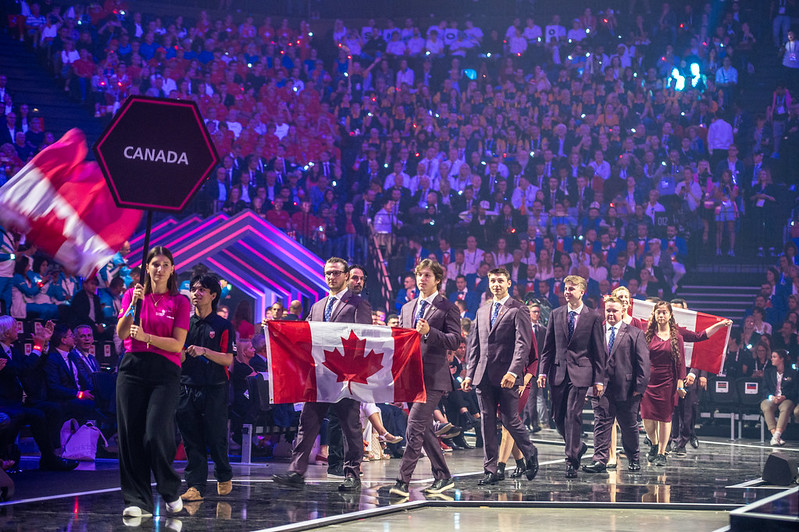 Ethan and his Team Canada teammates during the opening ceremony at WorldSkills 2024 in Lyon, France.