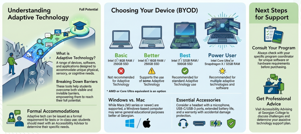 A Diagram explaining the different recommendations for computer specifications regarding BYOD
