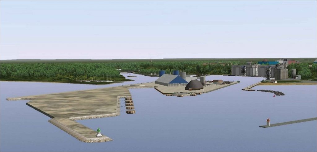 Computer generated model of a commercial marine port