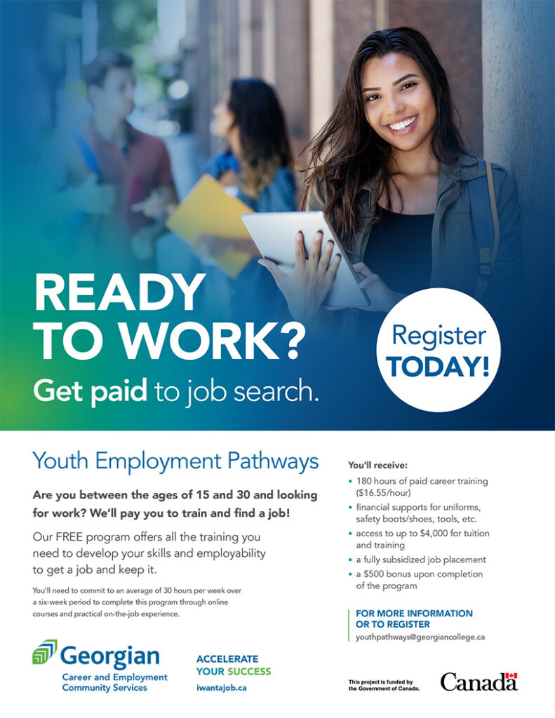image file of the Youth Employment Pathways flyer. Information is presented in text next to the image file.