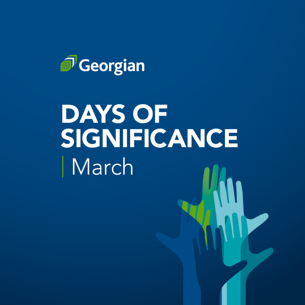 Days of Significance March text with 5 multicoloured hands.