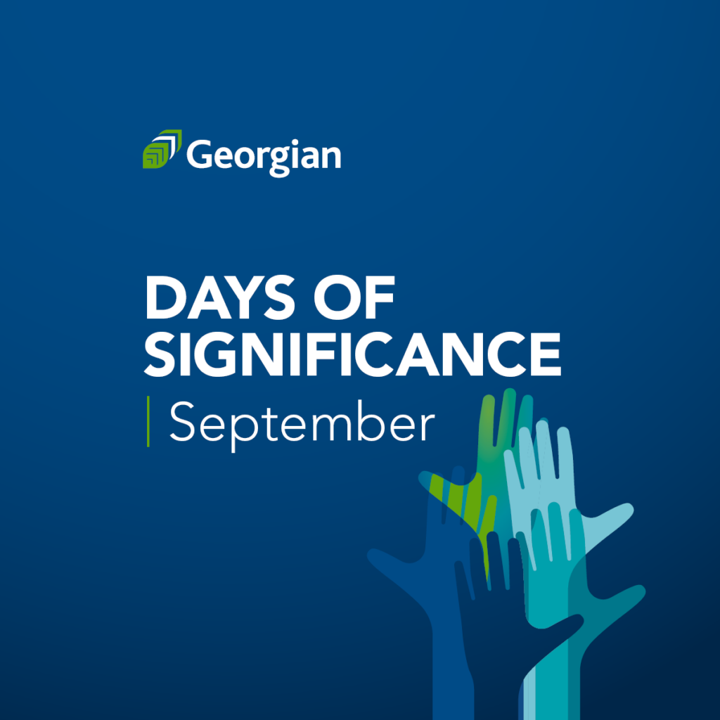 Days of Significance September on blue background with hands.