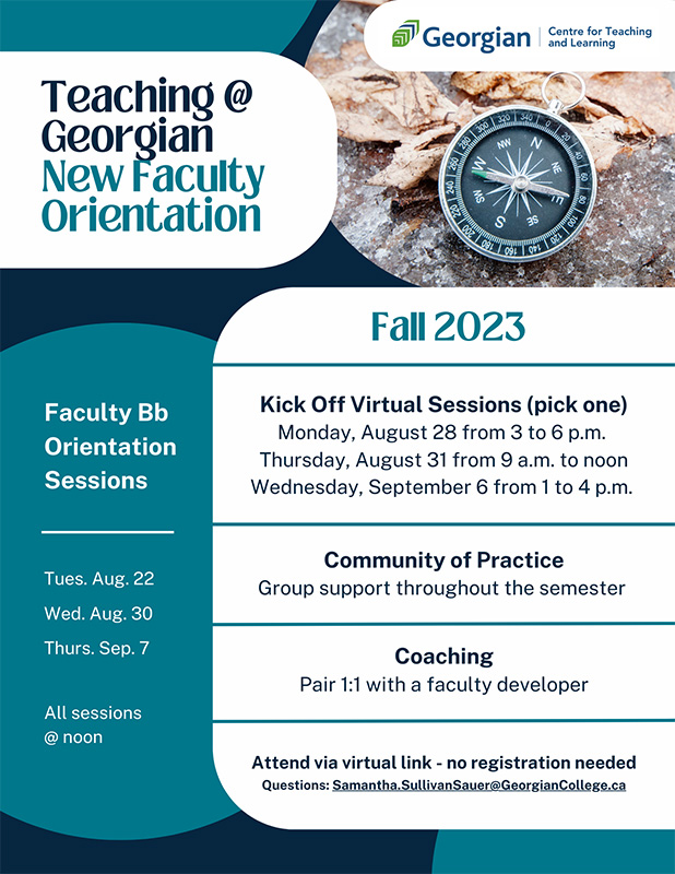 Teaching at Georgian new faculty orientation flyer fall 2023 dates and times