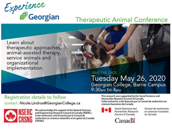 Therapeutic Animal Conference, Learn about therapeutic approaches, animal-assisted therapy, service animals and organizational implementation, save the date Tuesday May 26, 2020 9:30 a.m. to 4 p.m.