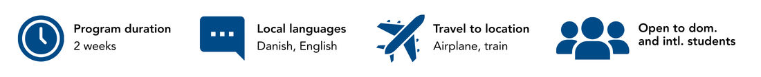 Program duration: 2 weeks
Local languages: Danish, English
Travel to location
Airplane, train
Open to domestic and international students