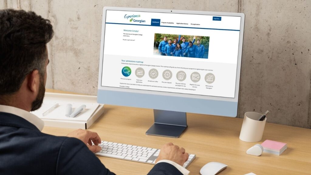 A student navigates through the new international student application portal from Georgian College.