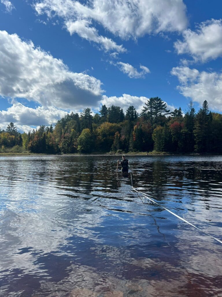 A person standing in a lake.