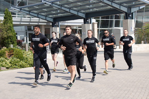 A group of people running