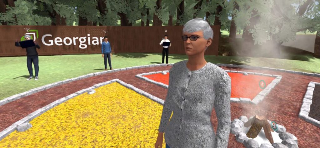 A graphic of cartoon like people standing outside
