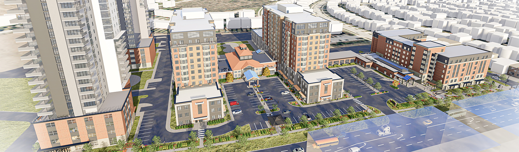 Aerial rendered view of Georgian's Living Classroom located at Innis Landing, Schlegel Villages