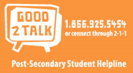 Good 2 Talk, Post-secondary student helpline, 1.866.925.5454