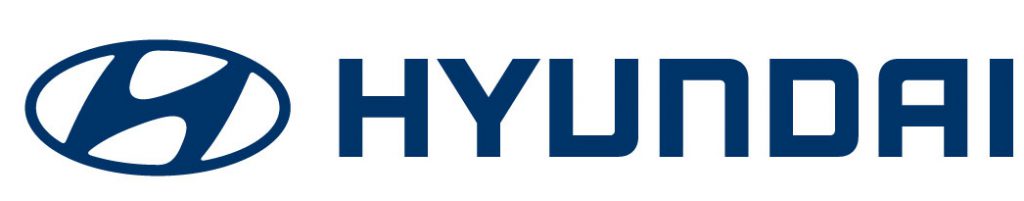 Blue logo with the word Hyundi and a stylized H in an oval