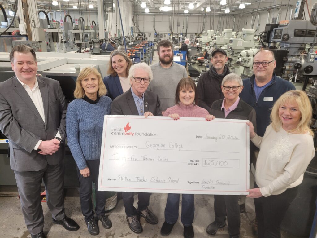 Innisfil Community Foundation was welcomed to Georgian College’s Barrie Campus this week to mark a $25,000 grant establishing the ICF Building Strong Communities Entrance Award. This award will support students pursuing skilled trades programs.