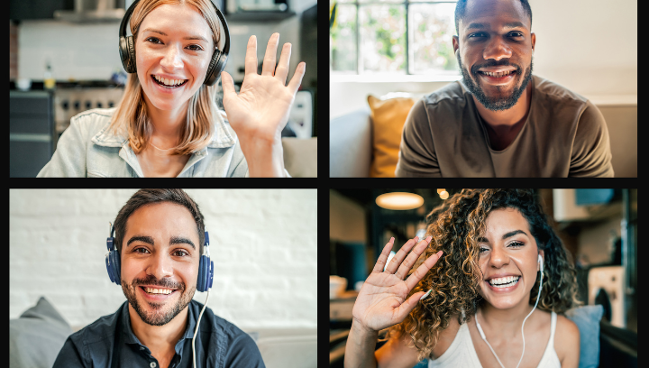 Group of individuals waving to each other on a video call