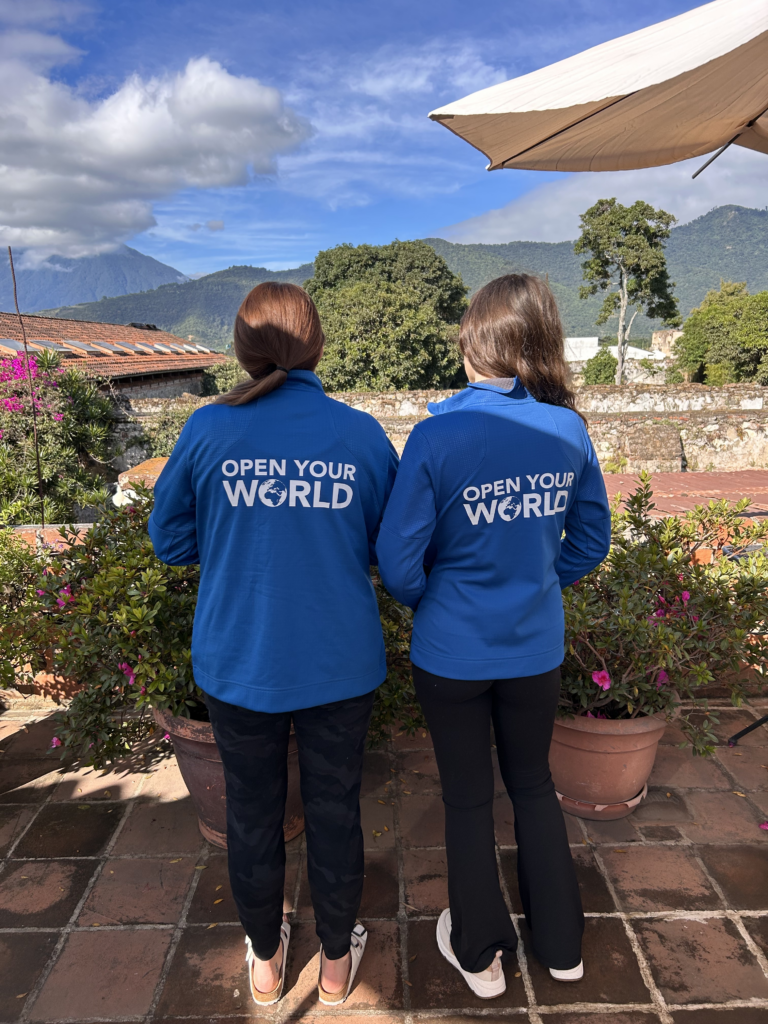 Students in front of a beautiful mountain in Guatemala.