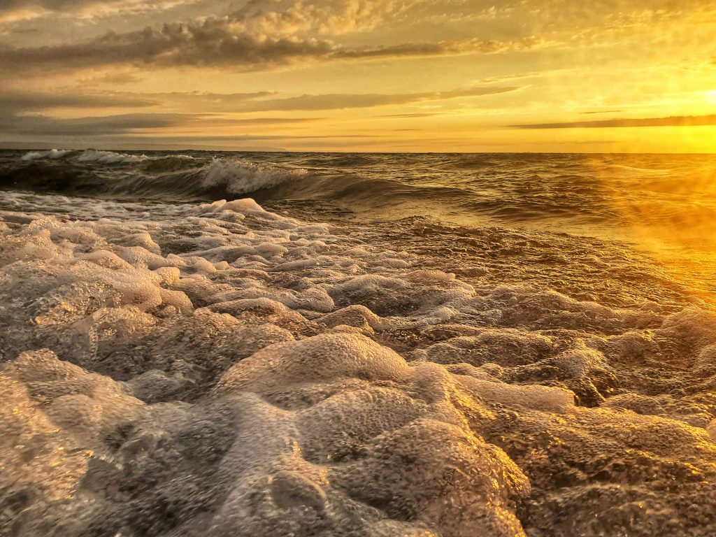 Waves crashing on a beach.
