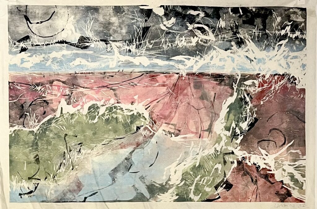 Monotype woodblock artwork by Tim Laurin, Untitled Landscape