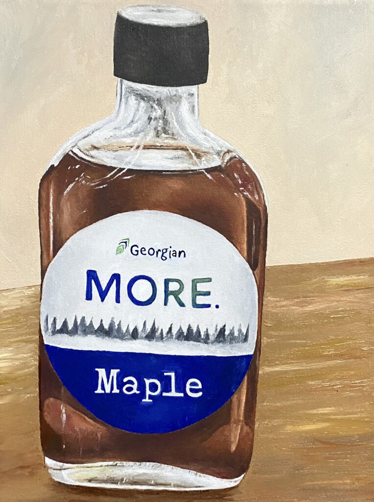 A drawing of a maple syrup bottle.