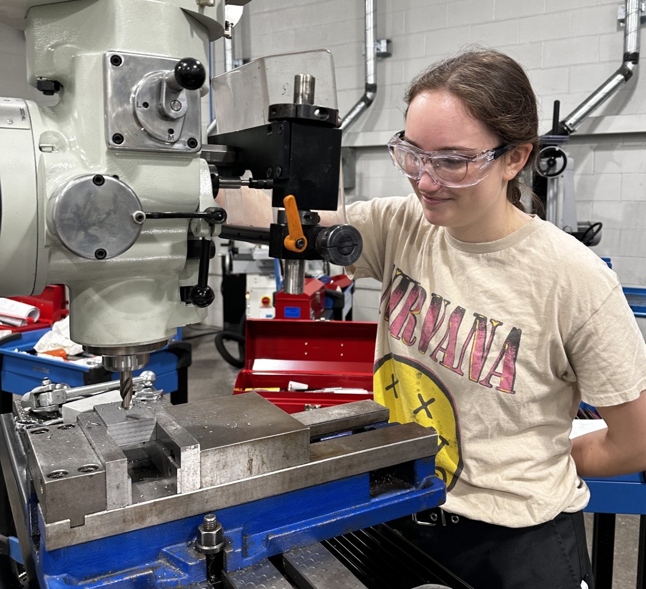 Skilled trades student Marley working on refining skills.