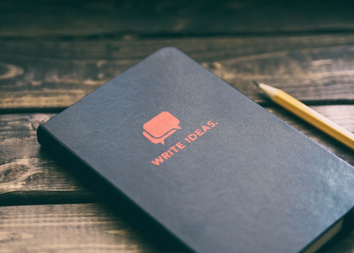 A black notebook