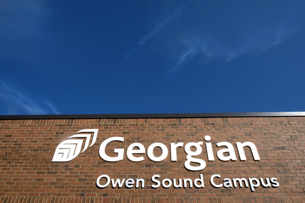 Side of building with Georgian College logo and the words Owen Sound Campus