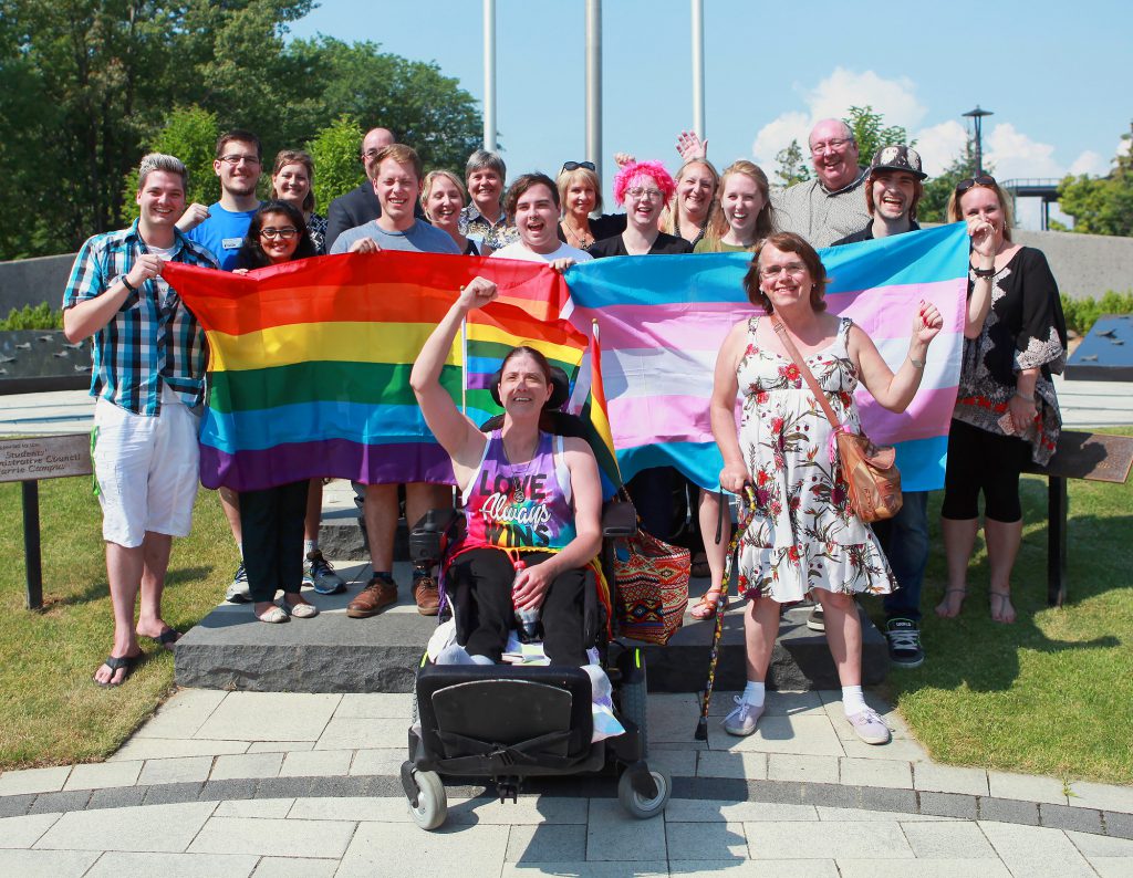 Photo of Pride flag-raising ceremony at the Georgian College Cenotaph
