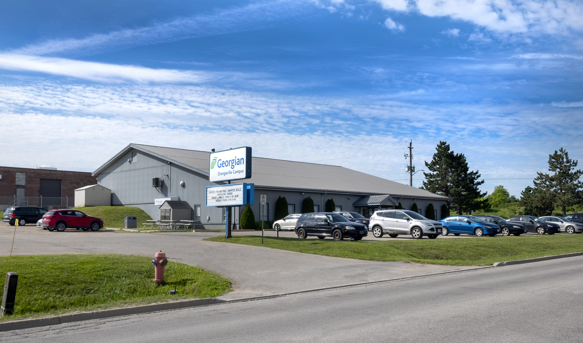 Outside the Orangeville Campus building from the road