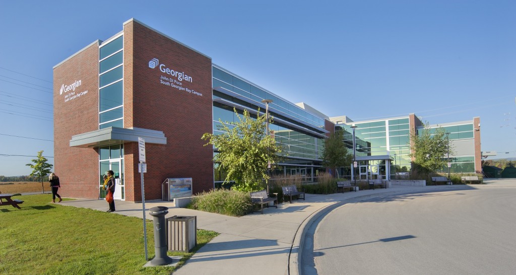 Exterior shot of South Georgian Bay Campus in the spring