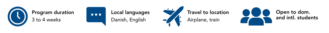 Program duration: 3 to 4 weeks
Local languages: Danish, English
Travel to location
Airplane, train
Open to domestic and international students