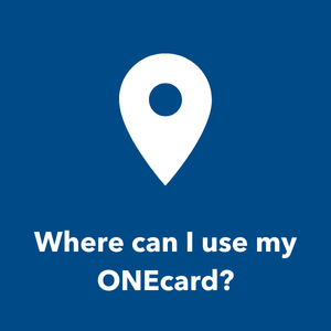Wayfinding icon above the words "Where can I use my ONEcard?"