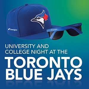 university and college night at the toronto blue jays hat and sunglasses