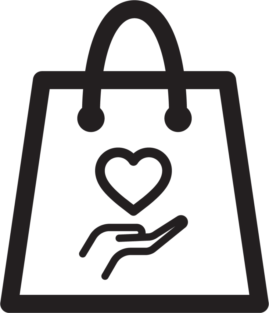 gift bag icon with heart and hand