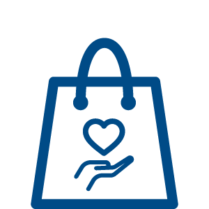 blue shopping bag with hand and heart