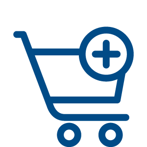blue shopping cart with plus sign in a circle