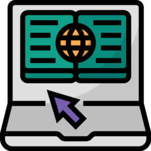 graphic of laptop with world and book on screen