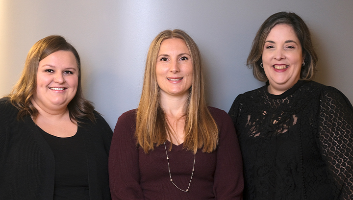 Group photo of the Conflict Resolution and Investigations team at Georgian College: Rebecca Pappas, Leanne Jackson and April Nietzschmann