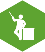 icon of a teacher standing at a podium holding a ruler