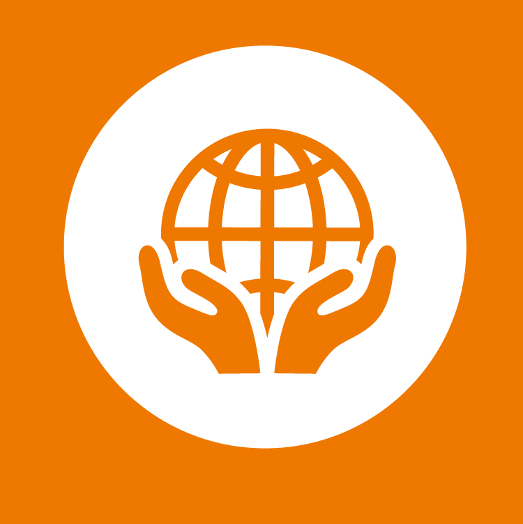 Researcher changemaking pathway; icon with hands holding out a globe