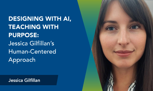 Teaching with AI Showcase banner featuring Georgian faculty Jessica Gilfillan