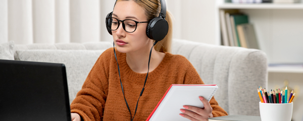 Female studying online