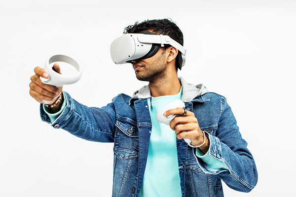 Young man wearing VR headset