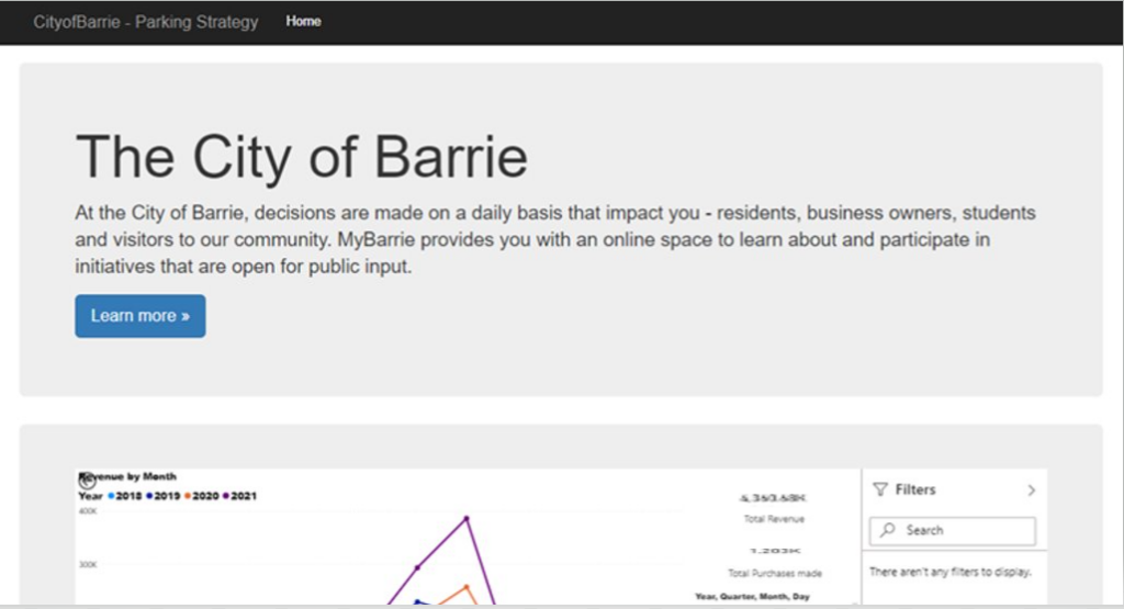 screenshot from a Big Data captone project for the city of Barrie parking dashboard