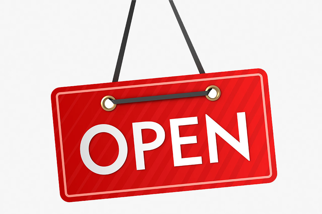 Graphic of a red hanging "OPEN" sign