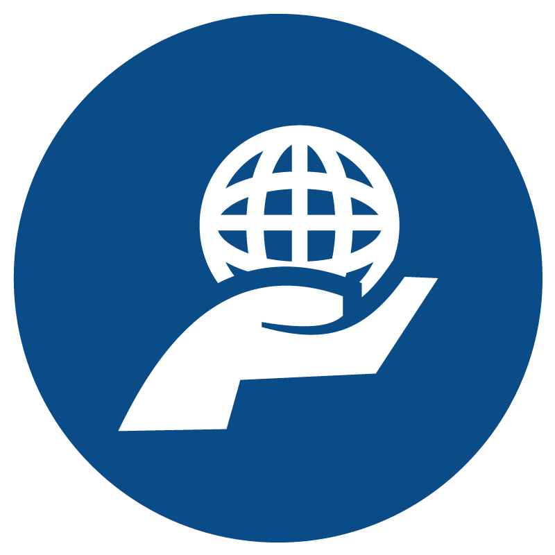 Icon of a palm holding a globe, portraying on site Corporate Training solutions