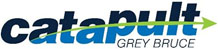 a blue logo with the text Catapult Grey Bruce
