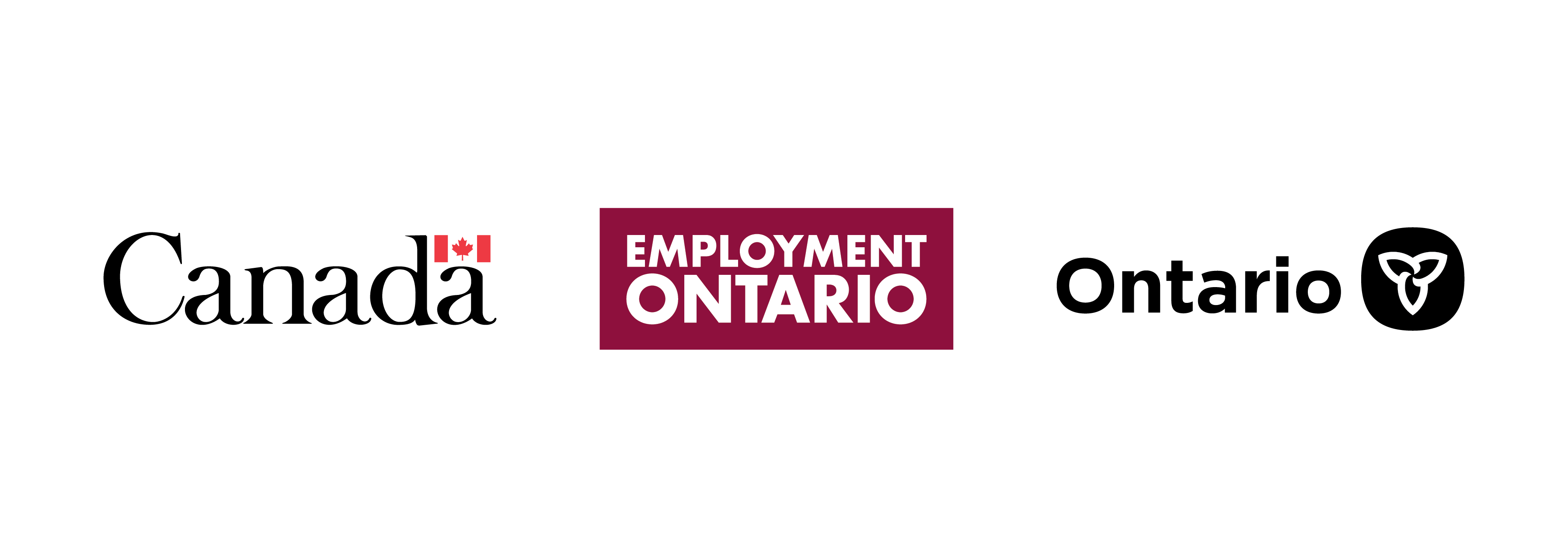 The Employment Ontario, Government of Canada and Government of Ontario tri-wordmark.