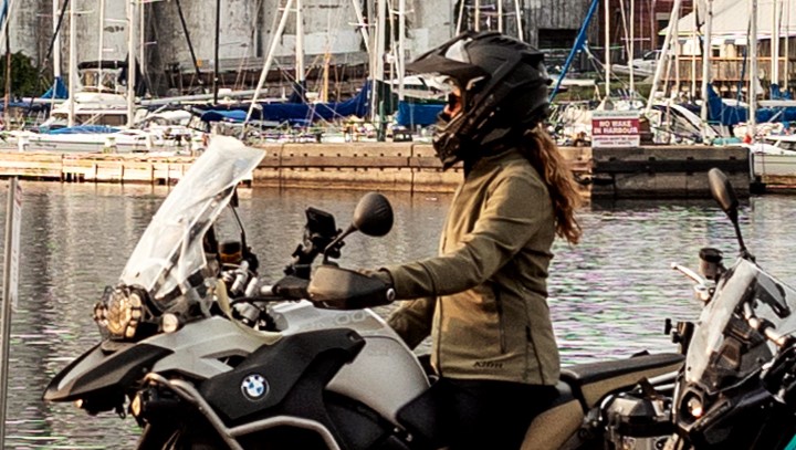 Motorcyclist at marina