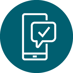 Step six to apply for OSAP: Electronic confirmation of enrolment (featuring an icon of a cellphone with a checkmark in a speech bubble on the screen)